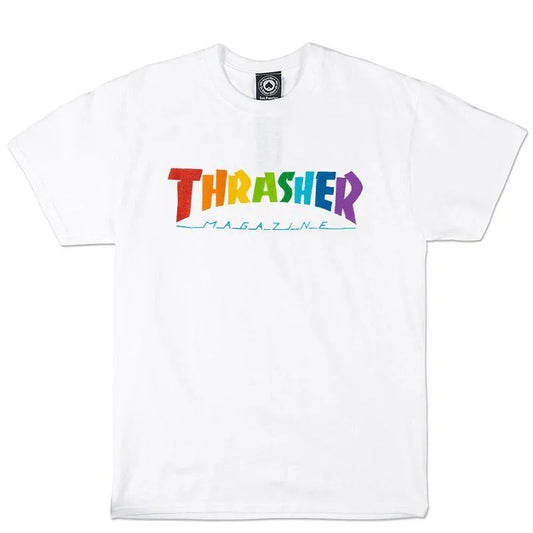 Playera Thrasher arcoiris Blanca