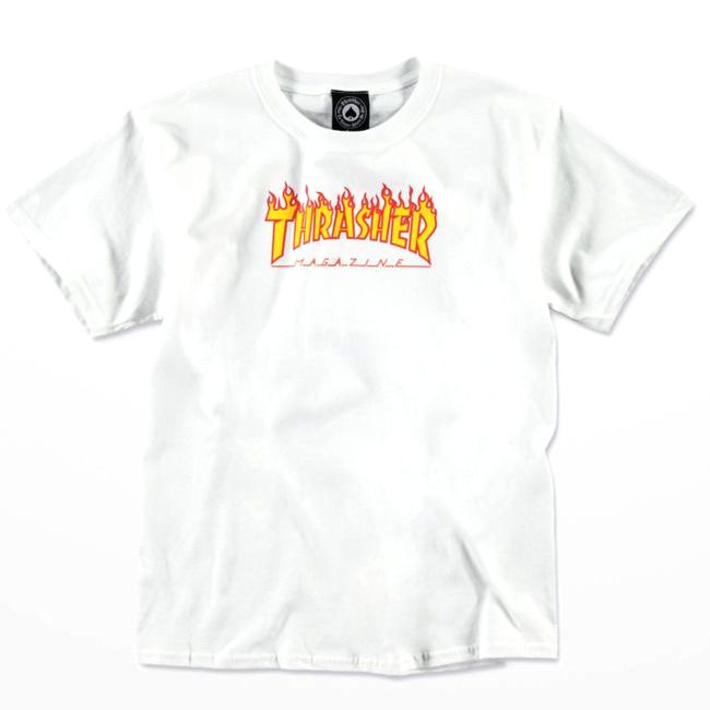 Playera Thrasher Niño Flame Logo Blanca