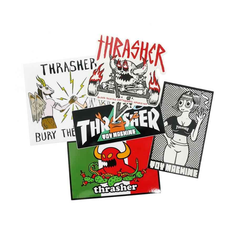 Paquete De 5 Stickers Trhasher x Toy Machine